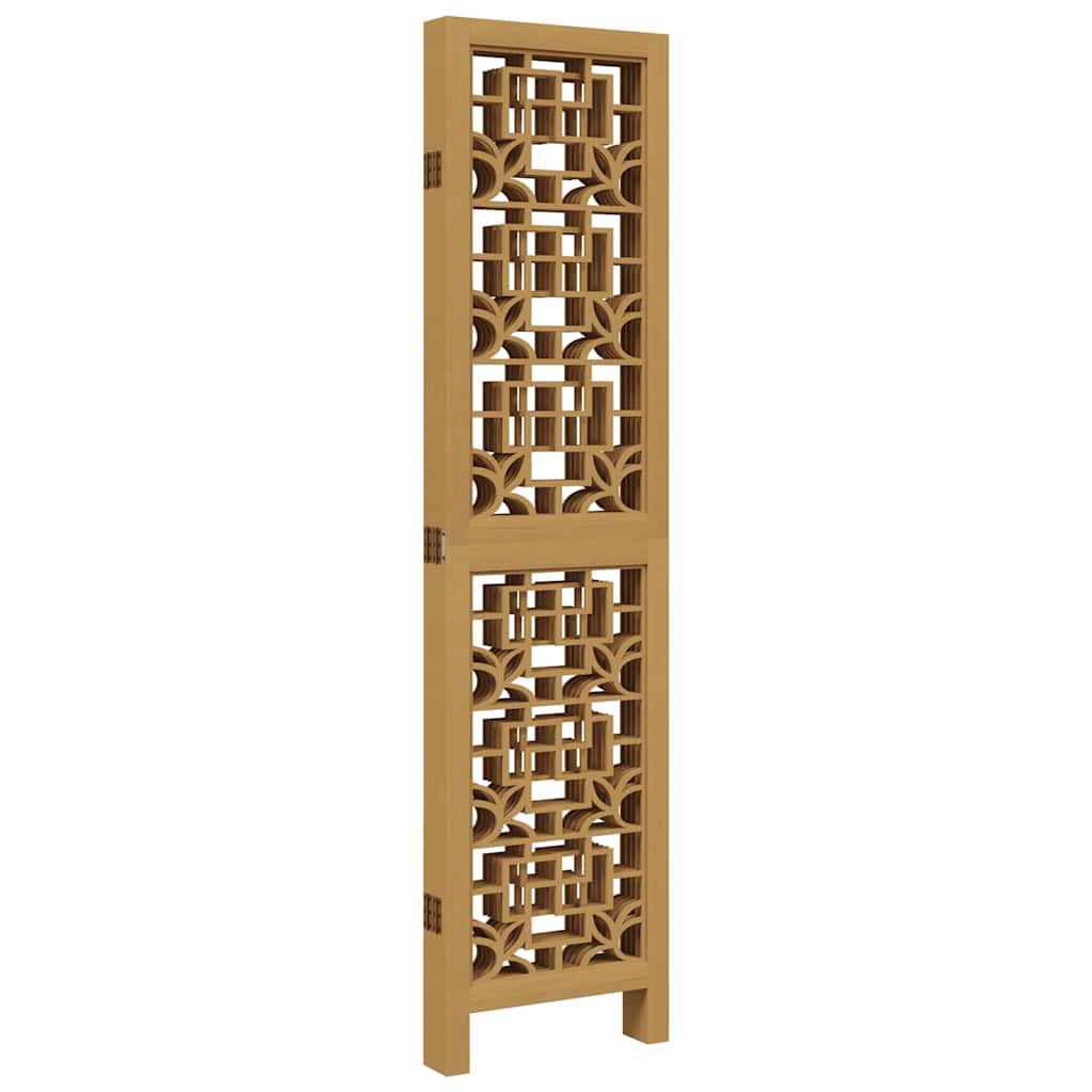 Brown Solid Wood 5-Panel Room Divider - Paulownia Design