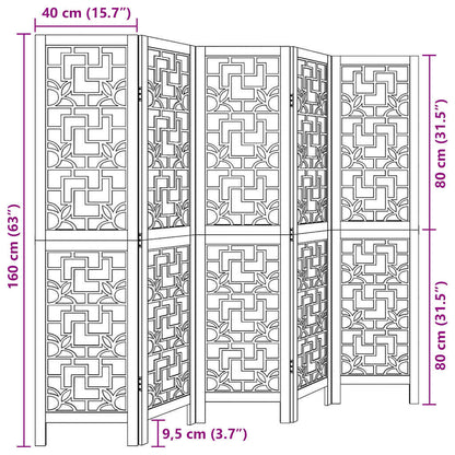 Brown Solid Wood 5-Panel Room Divider - Paulownia Design
