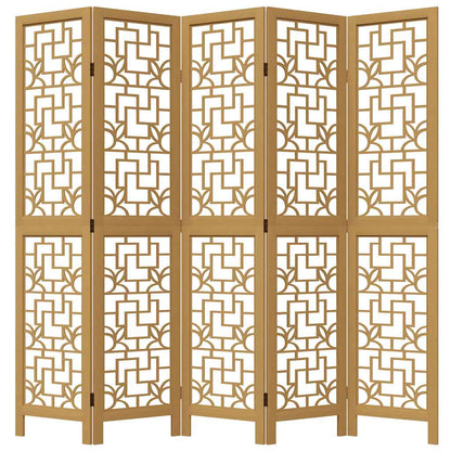 5-Panel Brown Solid Wood Paulownia Room Divider