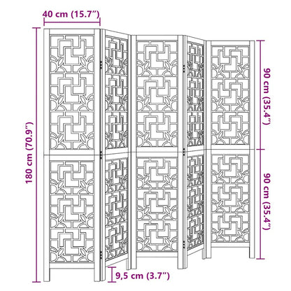 5-Panel Brown Solid Wood Paulownia Room Divider