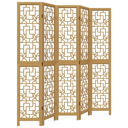 5-Panel Room Divider in Brown Solid Wood Paulownia