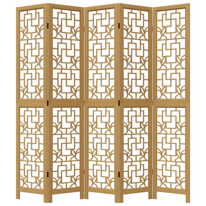 5-Panel Room Divider in Brown Solid Wood Paulownia