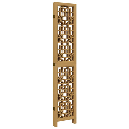 5-Panel Room Divider in Brown Solid Wood Paulownia