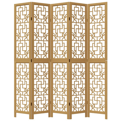 5-Panel Brown Solid Wood Room Divider - Paulownia Privacy Screen