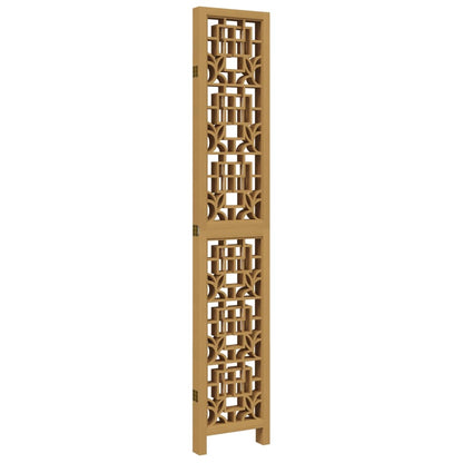 5-Panel Brown Solid Wood Room Divider - Paulownia Privacy Screen