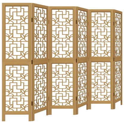 6-Panel Room Divider in Brown Solid Paulownia Wood