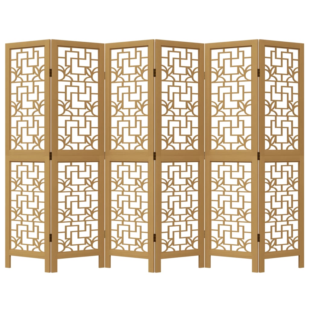 6-Panel Room Divider in Brown Solid Paulownia Wood