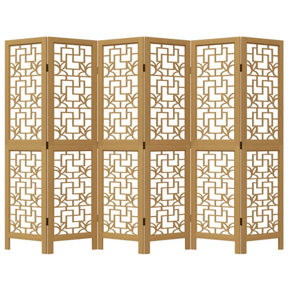 6-Panel Room Divider in Brown Solid Paulownia Wood
