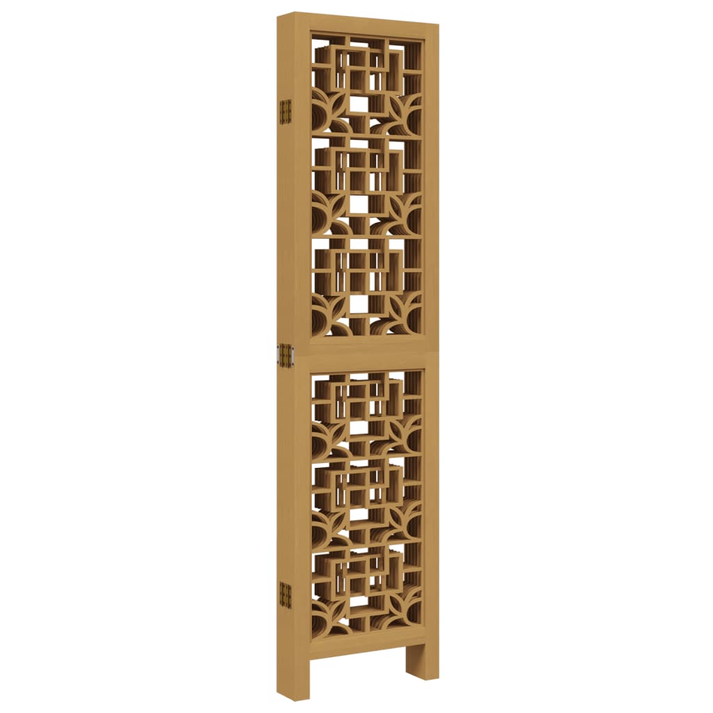 6-Panel Room Divider in Brown Solid Paulownia Wood
