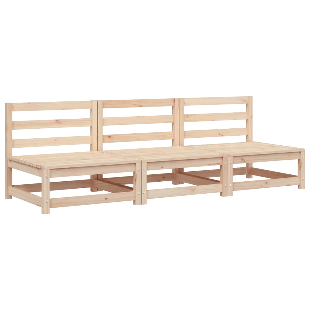 3-Piece Armless Garden Sofas, Solid Pine Wood, 70x70x67 cm