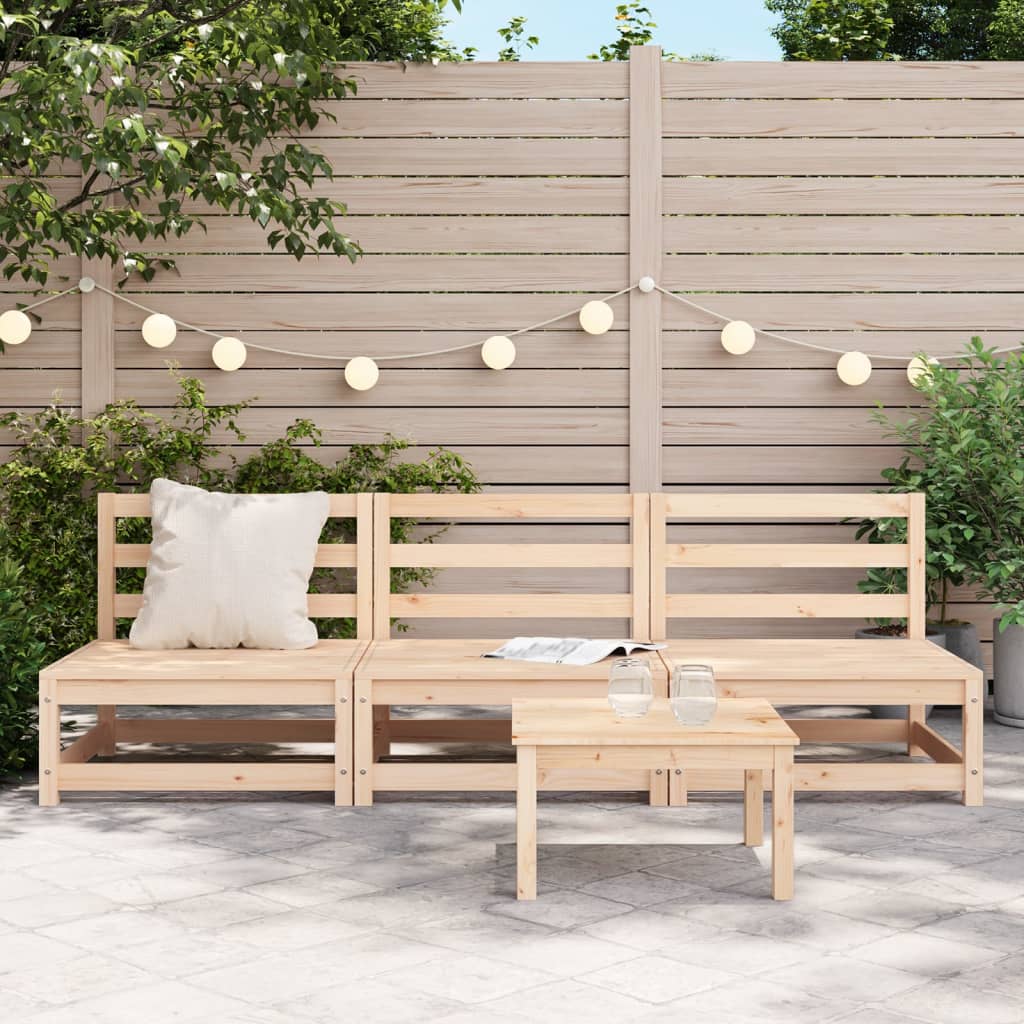 3-Piece Armless Garden Sofas, Solid Pine Wood, 70x70x67 cm