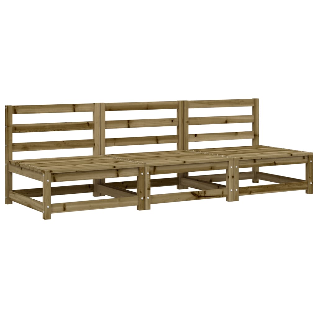 Armless Garden Sofas Set, 3 pcs, Pine Wood, 70x70x67 cm