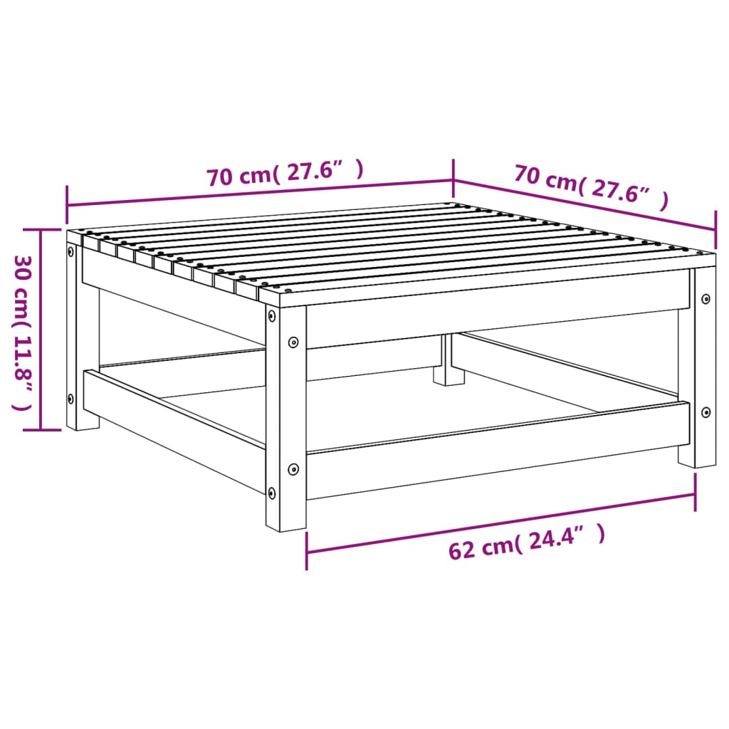 Solid Pine Garden Footstool 70x70x30 cm - Durable Outdoor Furniture
