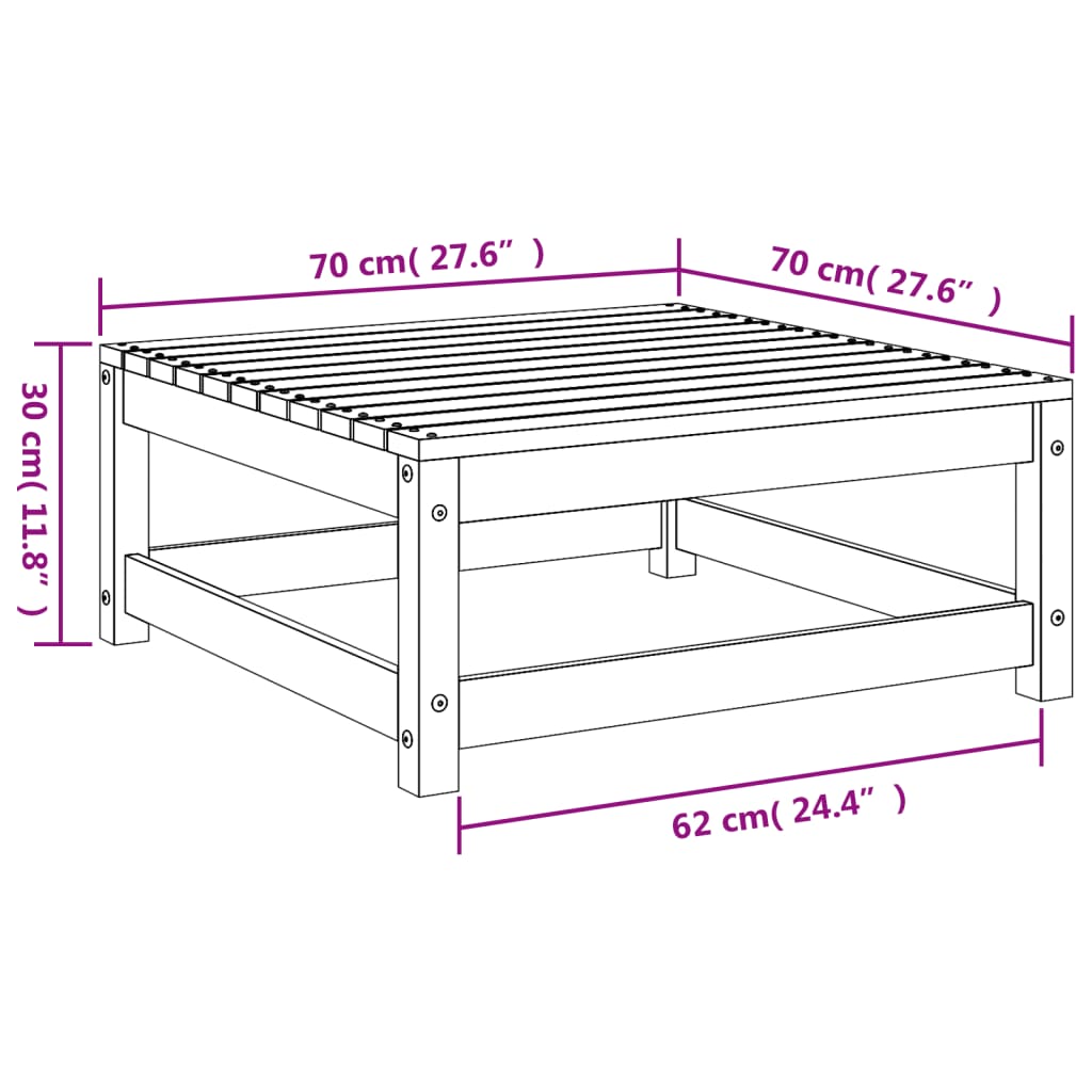 Solid Pine Garden Footstool - White, 70x70x30 cm