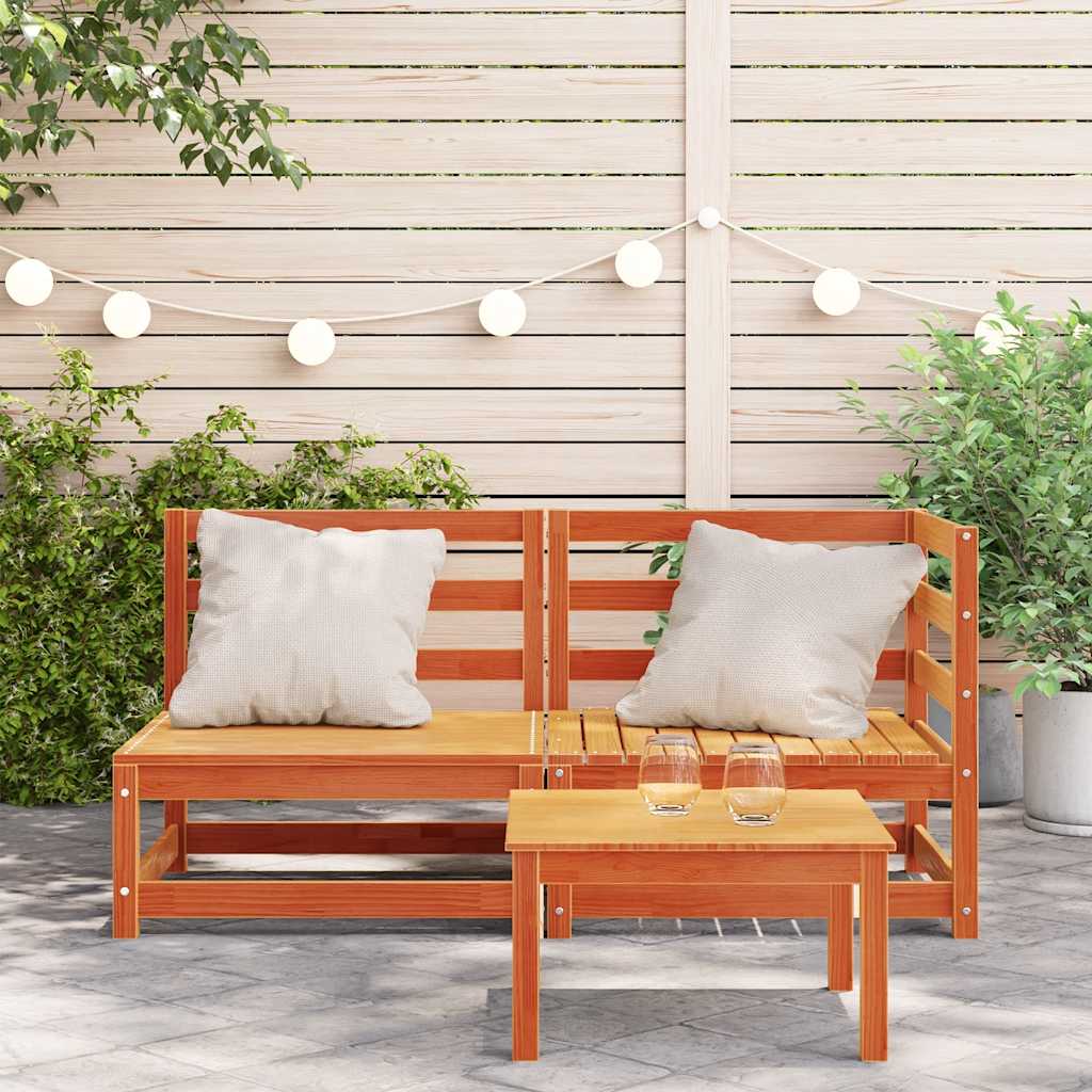 Wax Brown Solid Wood Pine 2-Seater Garden Sofa