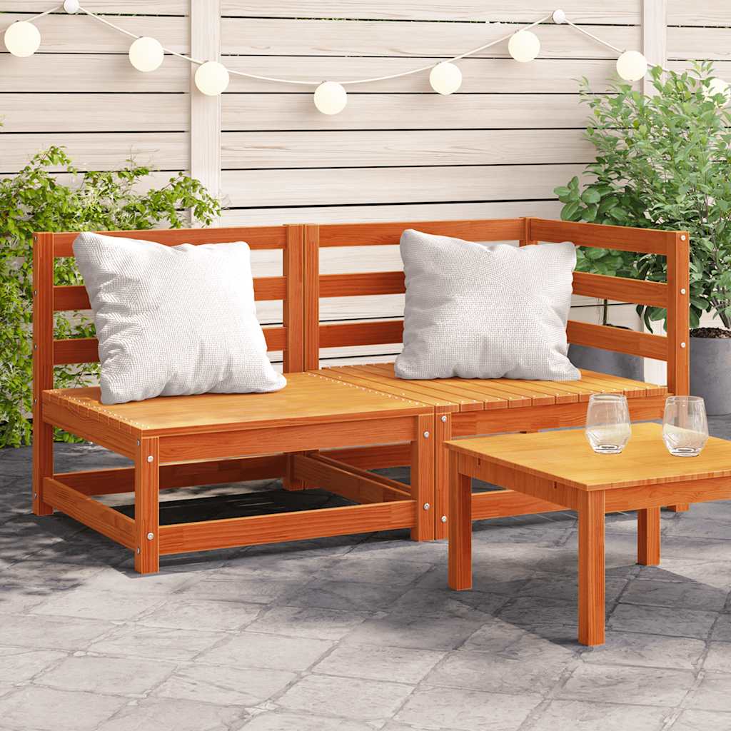 Wax Brown Solid Wood Pine 2-Seater Garden Sofa