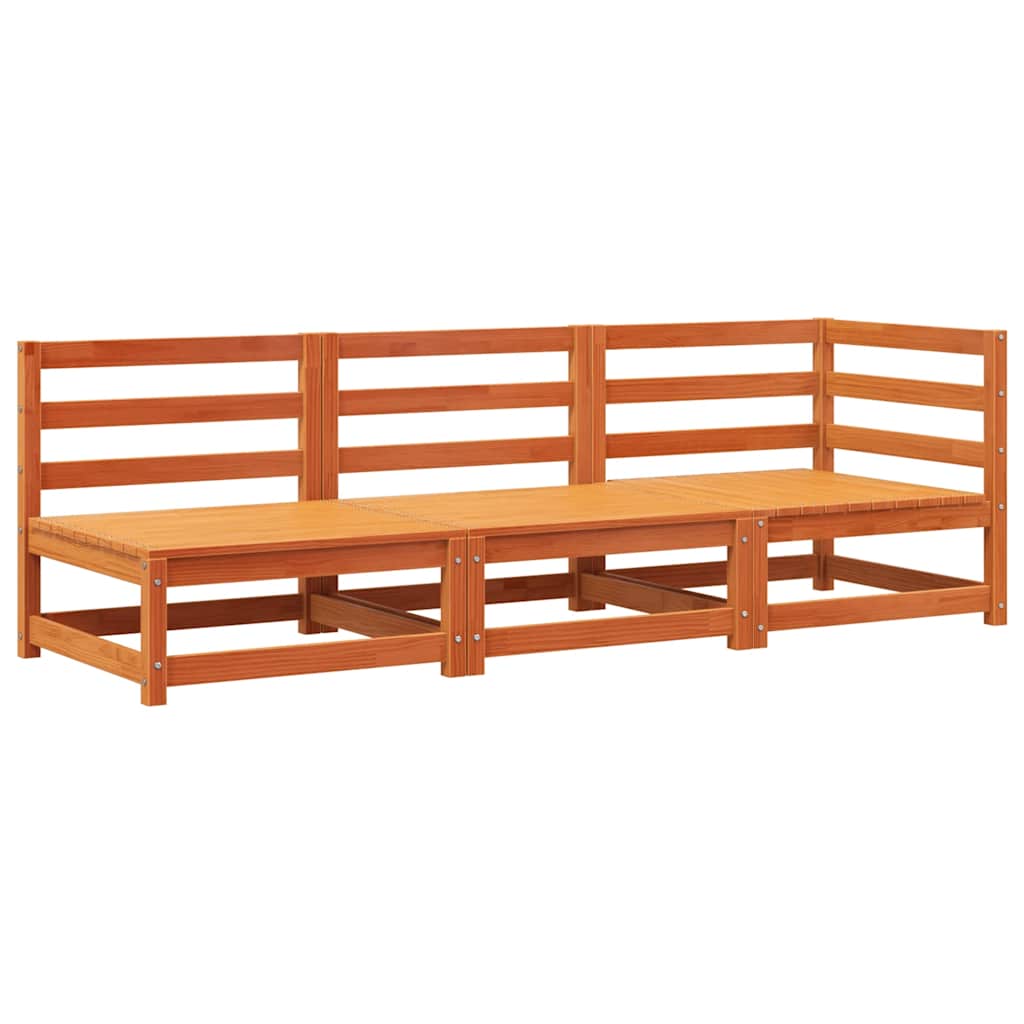 3-Seater Wax Brown Solid Pine Wood Garden Sofa