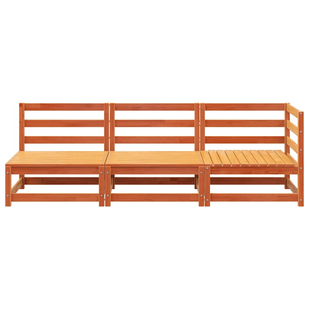 3-Seater Wax Brown Solid Pine Wood Garden Sofa