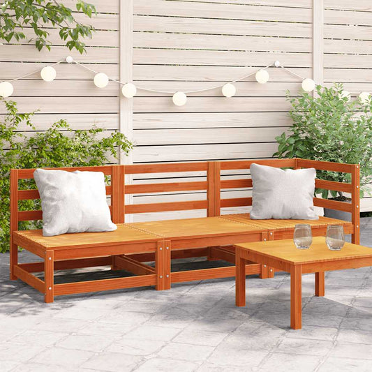 3-Seater Wax Brown Solid Pine Wood Garden Sofa