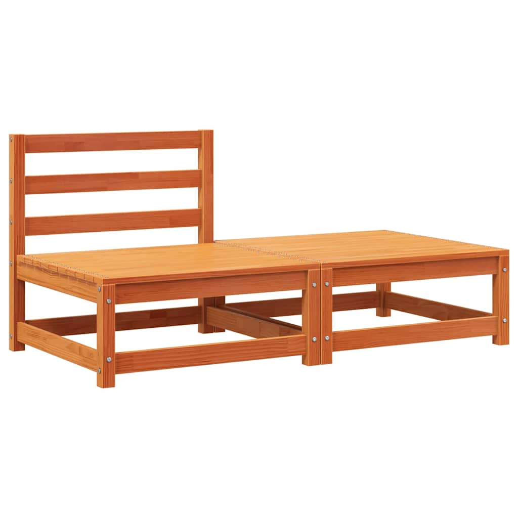 Armless Garden Sofa Set with Footstool, Wax Brown Solid Pine Wood