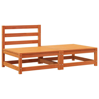 Armless Garden Sofa Set with Footstool, Wax Brown Solid Pine Wood