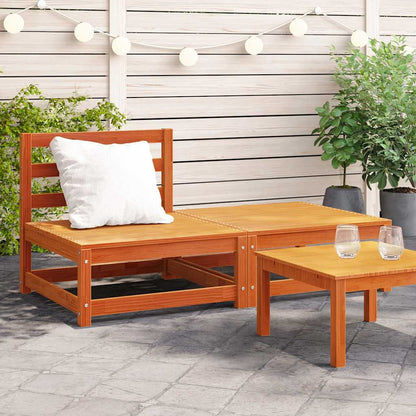 Armless Garden Sofa Set with Footstool, Wax Brown Solid Pine Wood