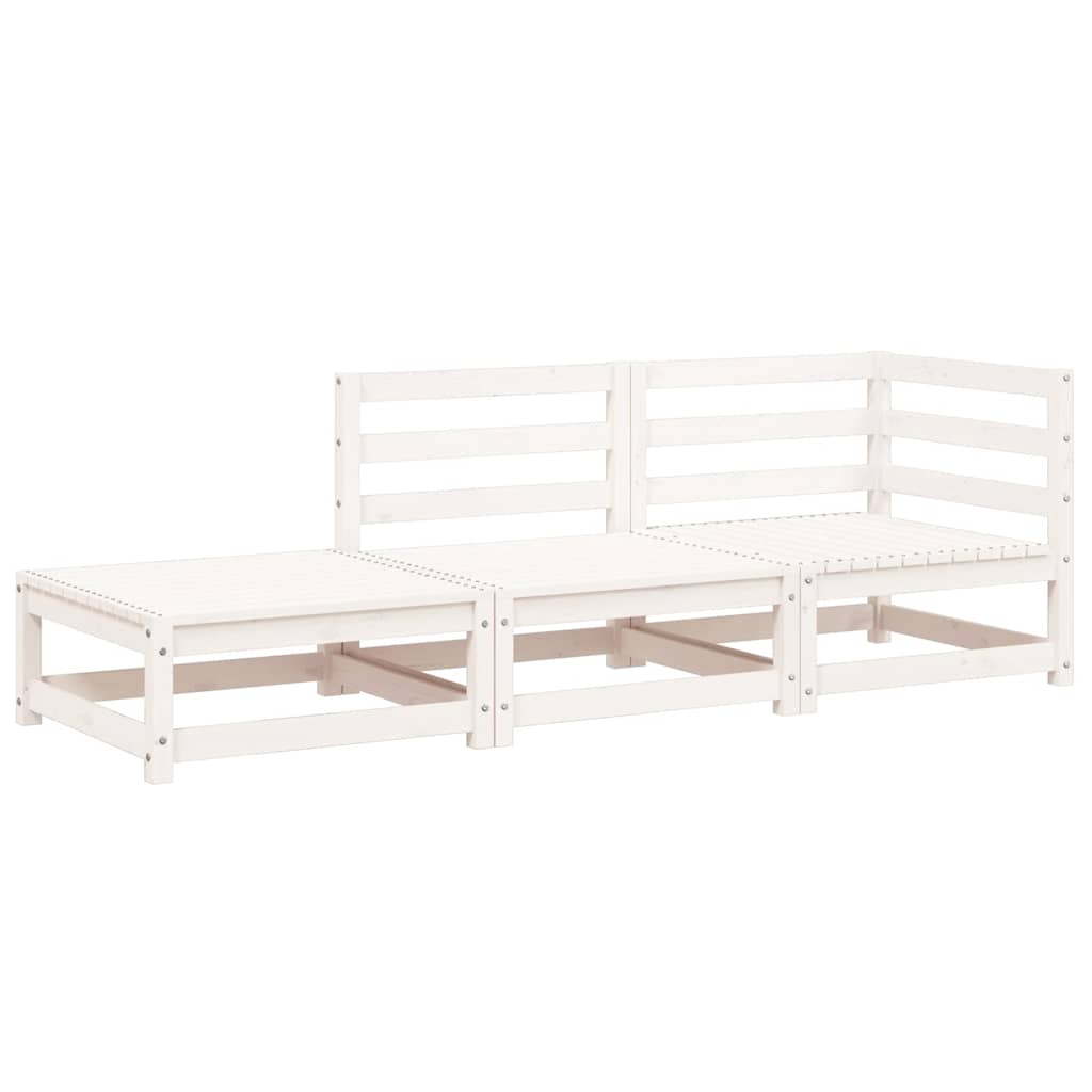 White Solid Wood Pine 2-Seater Garden Sofa with Footstool