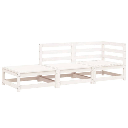 White Solid Wood Pine 2-Seater Garden Sofa with Footstool