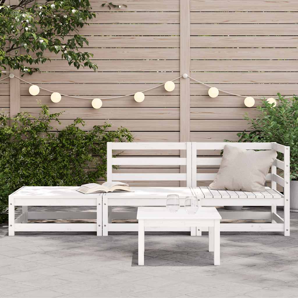 White Solid Wood Pine 2-Seater Garden Sofa with Footstool