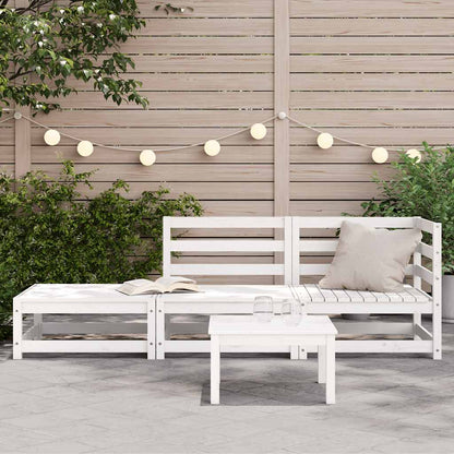 White Solid Wood Pine 2-Seater Garden Sofa with Footstool