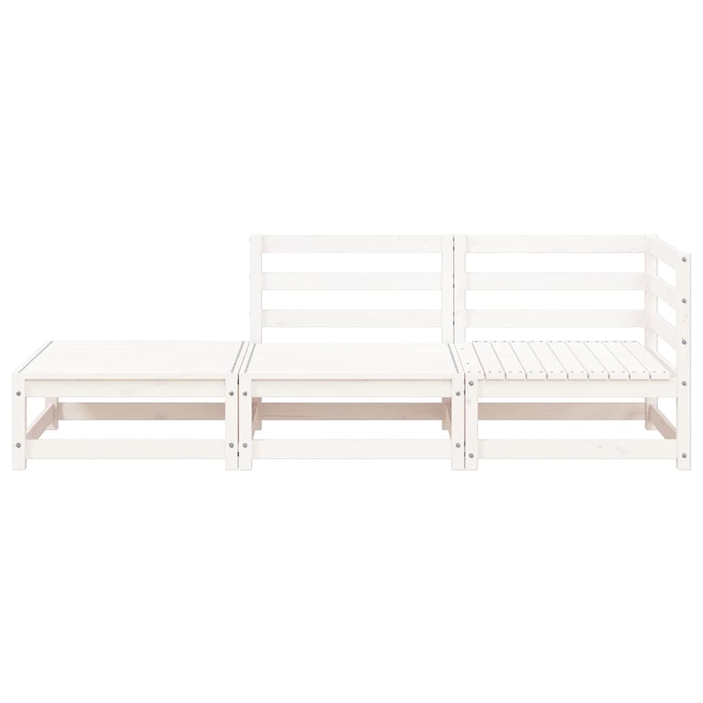 White Solid Wood Pine 2-Seater Garden Sofa with Footstool