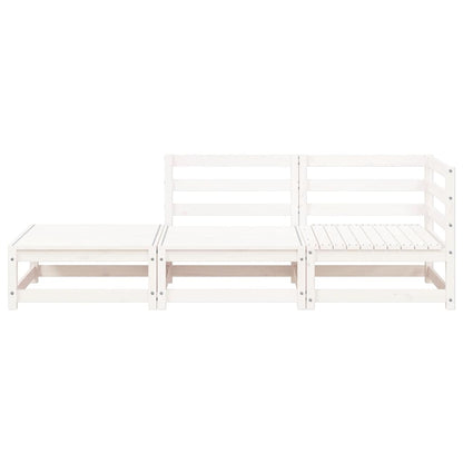 White Solid Wood Pine 2-Seater Garden Sofa with Footstool