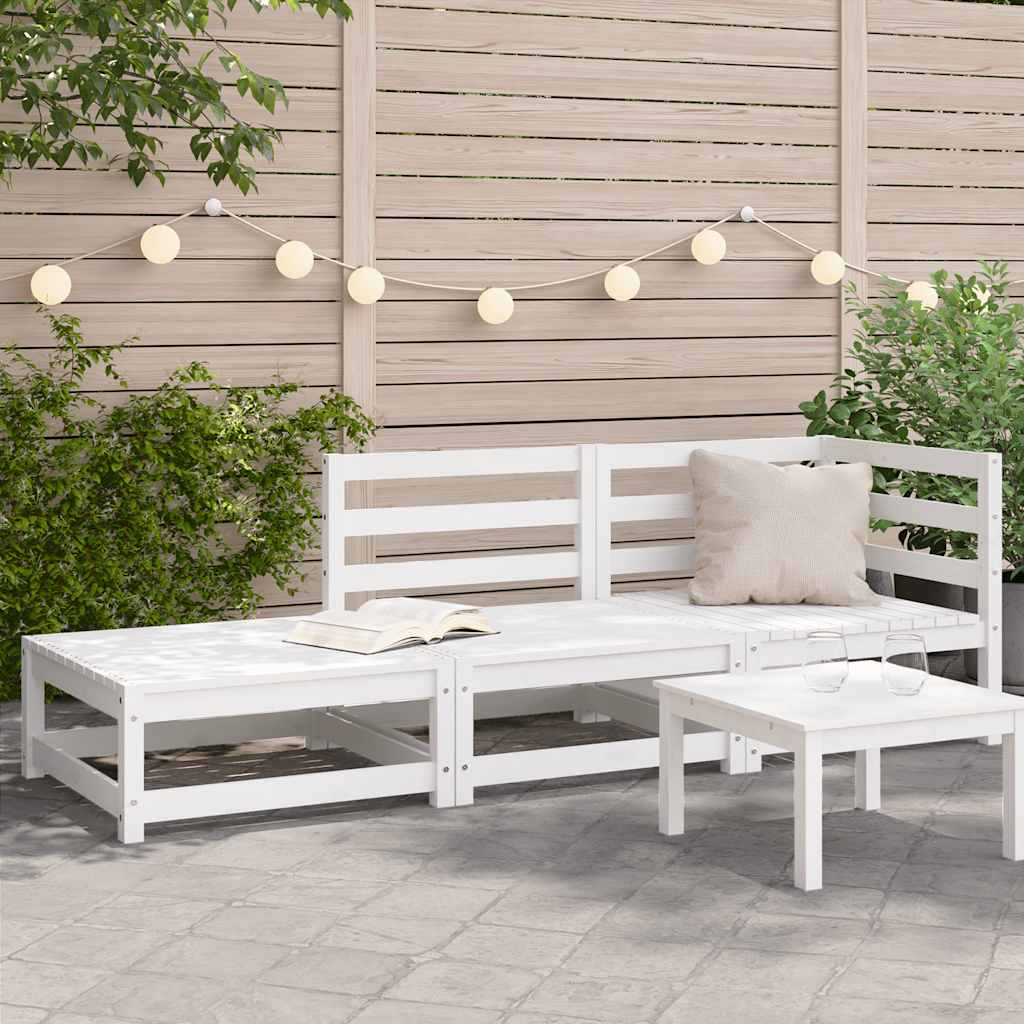 White Solid Wood Pine 2-Seater Garden Sofa with Footstool