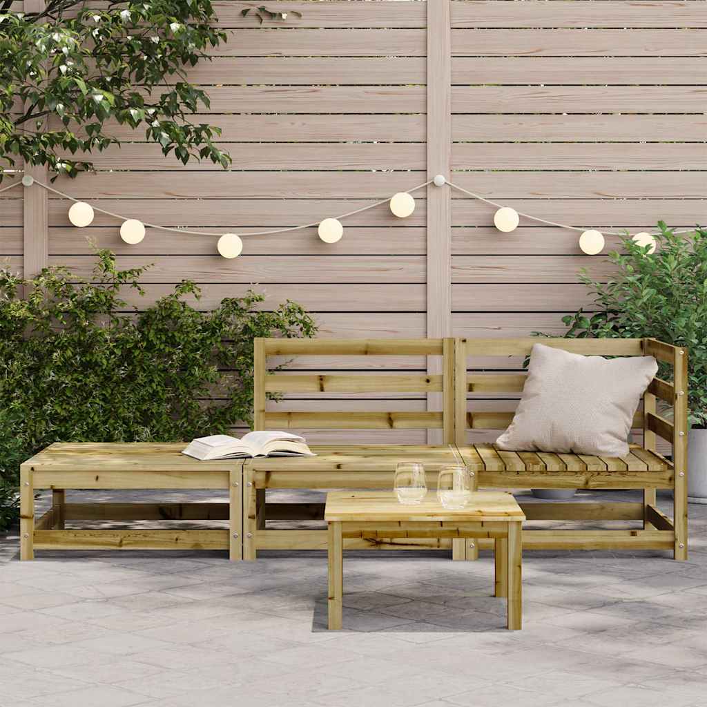 2-Seater Pine Wood Garden Sofa & Footstool Set - Natural Finish