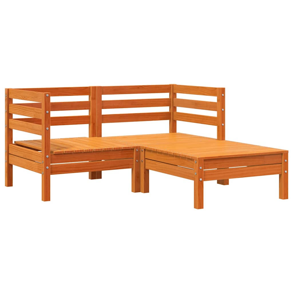 Pine Wood 2-Seater Garden Sofa & Footstool, Wax Brown Finish