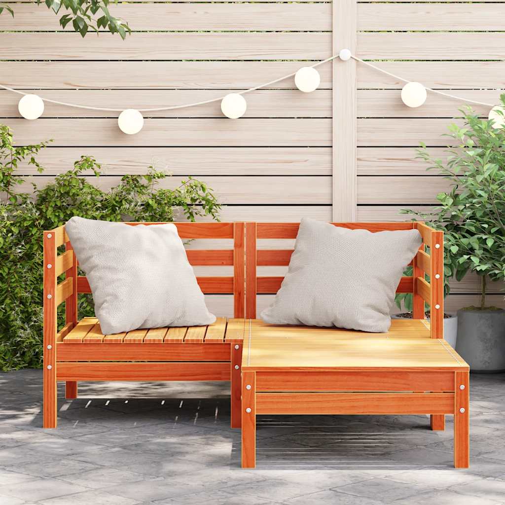 Pine Wood 2-Seater Garden Sofa & Footstool, Wax Brown Finish