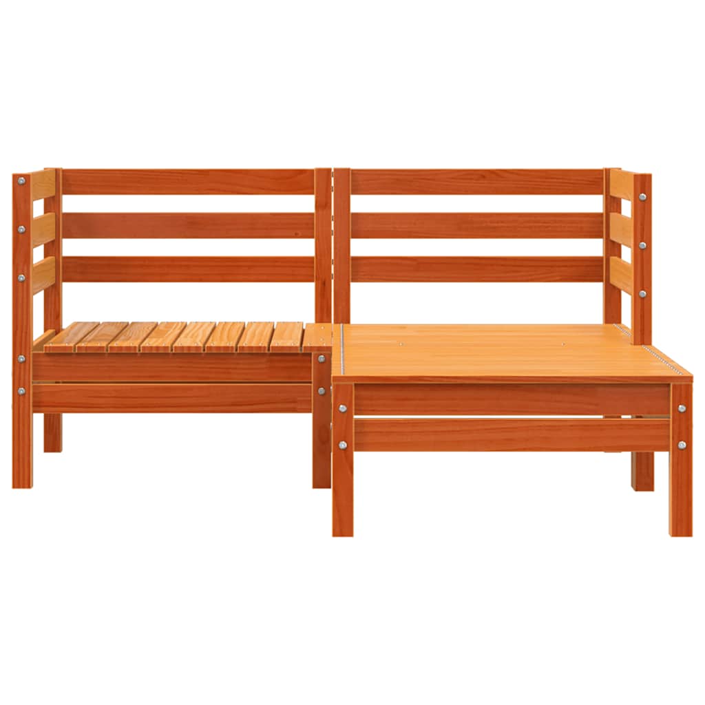 Pine Wood 2-Seater Garden Sofa & Footstool, Wax Brown Finish