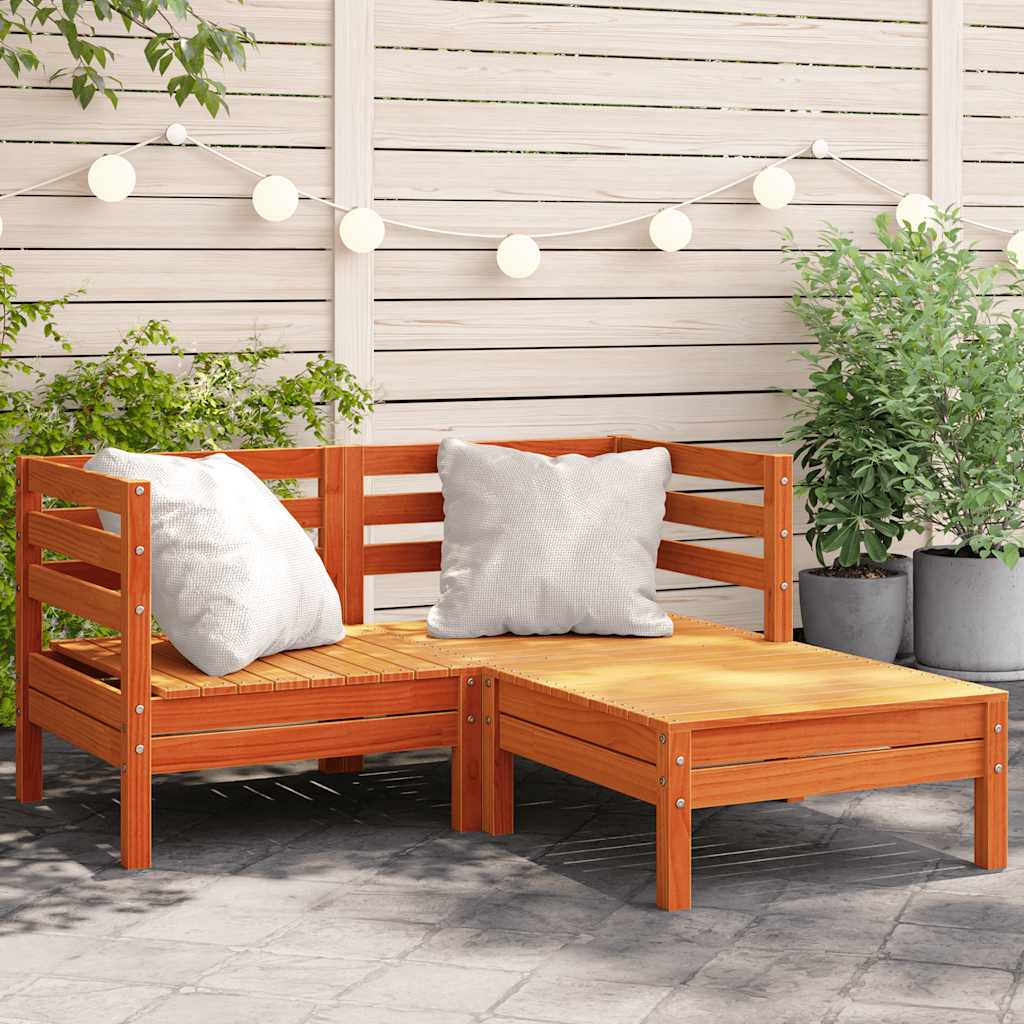 Pine Wood 2-Seater Garden Sofa & Footstool, Wax Brown Finish
