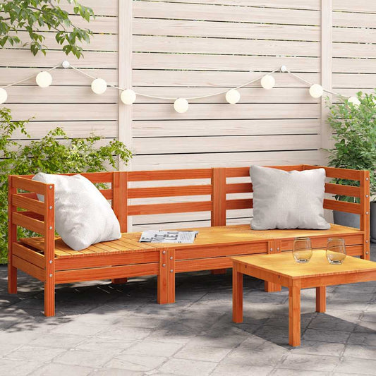 Elegant Garden Sofa 3-Seater in Wax Brown Solid Pine Wood