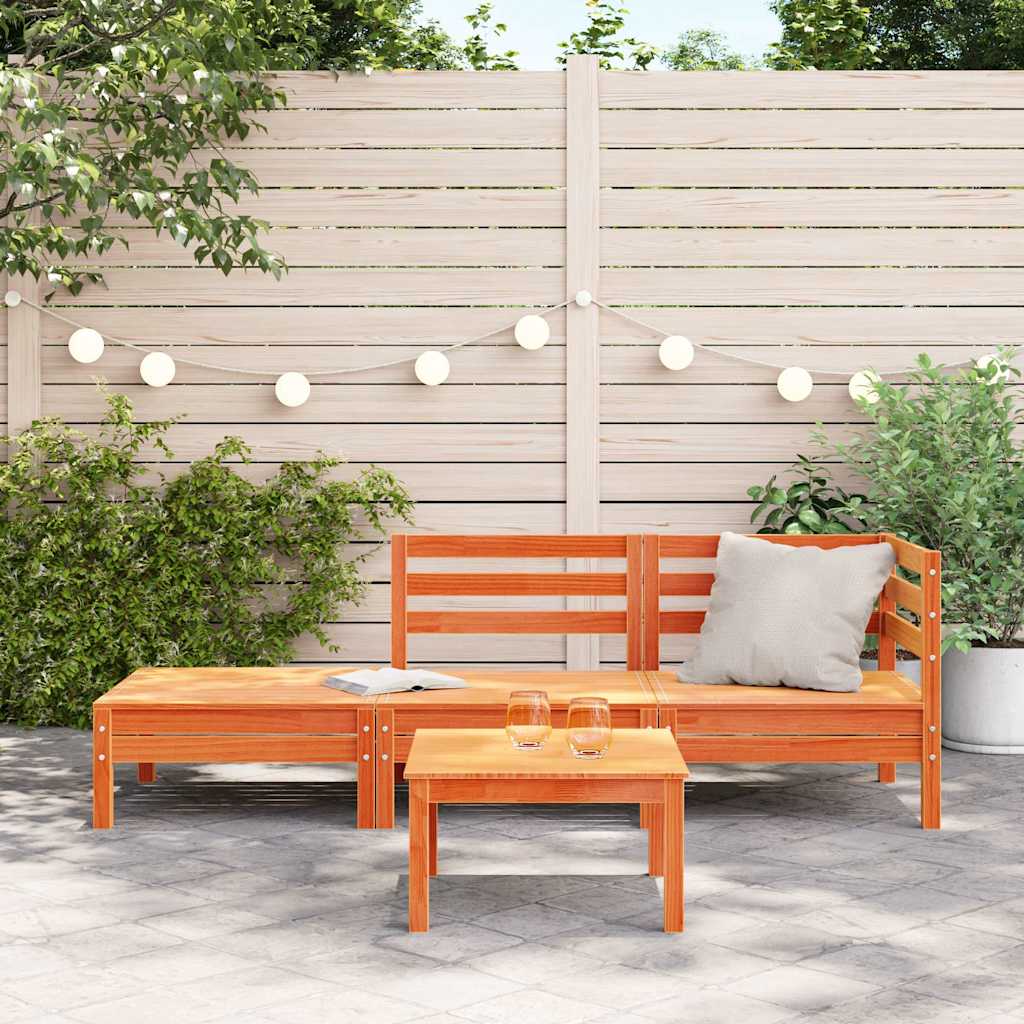 Solid Wood Pine Garden Sofa 3-Seater, Wax Brown Finish