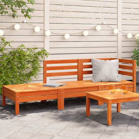 Solid Wood Pine Garden Sofa 3-Seater, Wax Brown Finish
