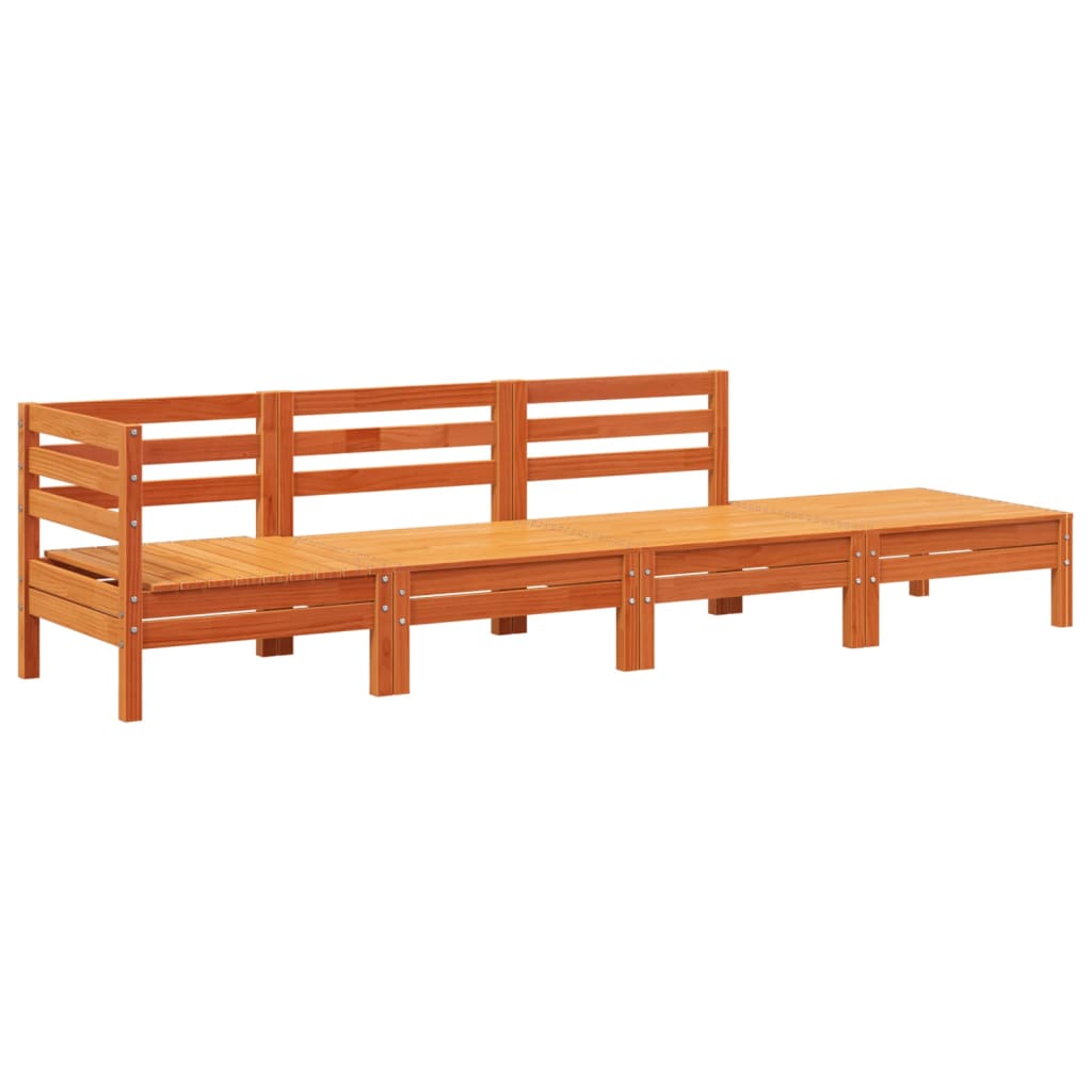 4-Seater Solid Wood Pine Garden Sofa, Wax Brown Finish