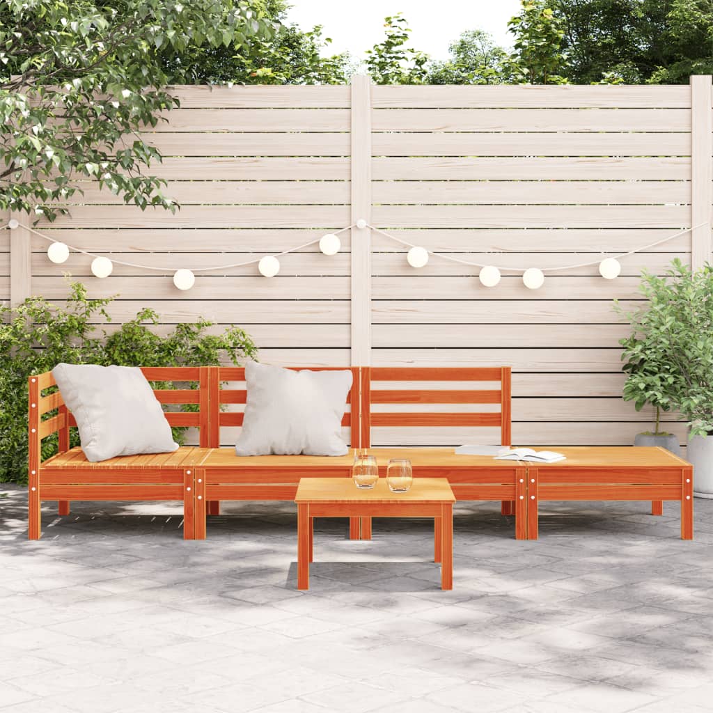 4-Seater Solid Wood Pine Garden Sofa, Wax Brown Finish