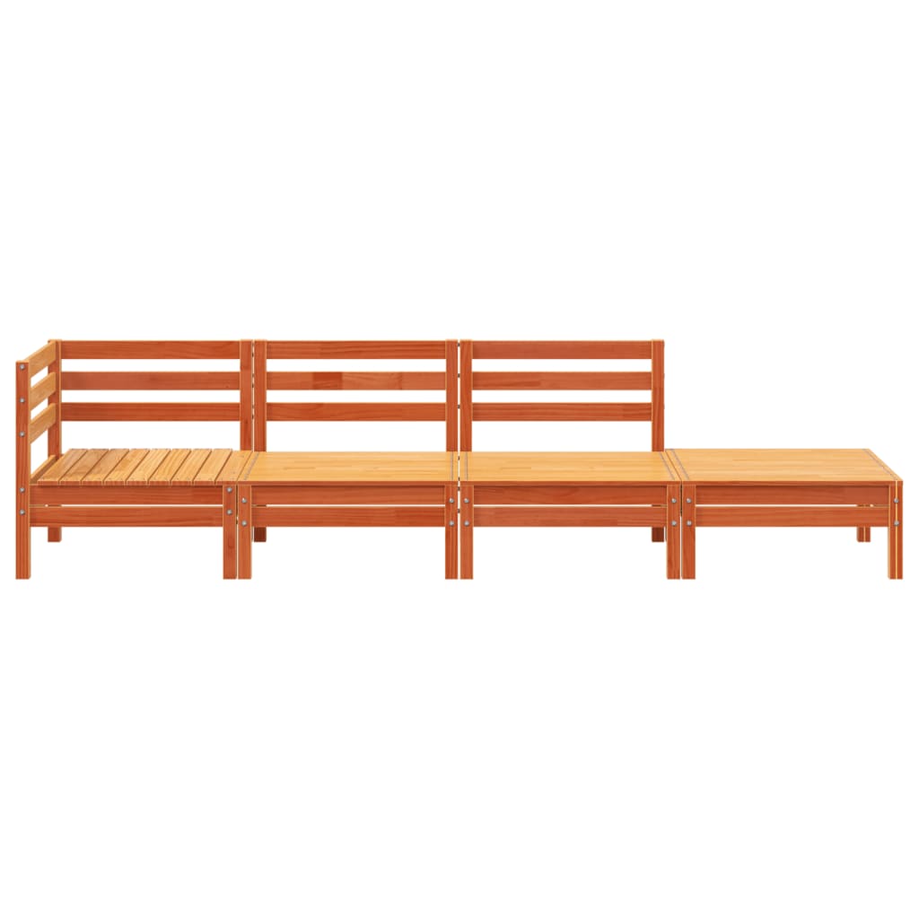 4-Seater Solid Wood Pine Garden Sofa, Wax Brown Finish