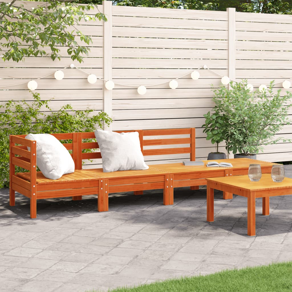 4-Seater Solid Wood Pine Garden Sofa, Wax Brown Finish