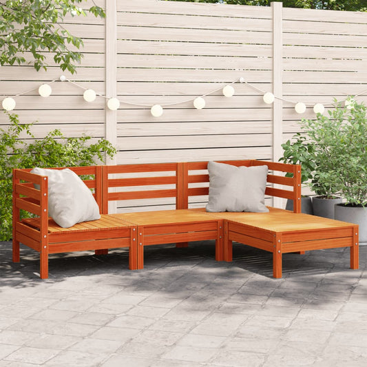 Wax Brown Solid Wood Pine Garden Sofa 3-Seater + Footstool