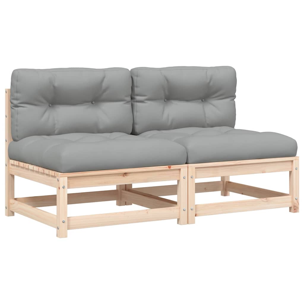 Solid Pine Armless Garden Sofas with Cushions - 2 Piece Set
