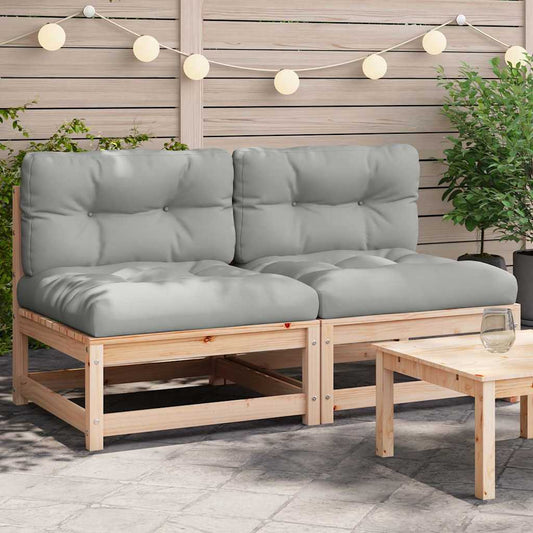 Solid Pine Armless Garden Sofas with Cushions - 2 Piece Set
