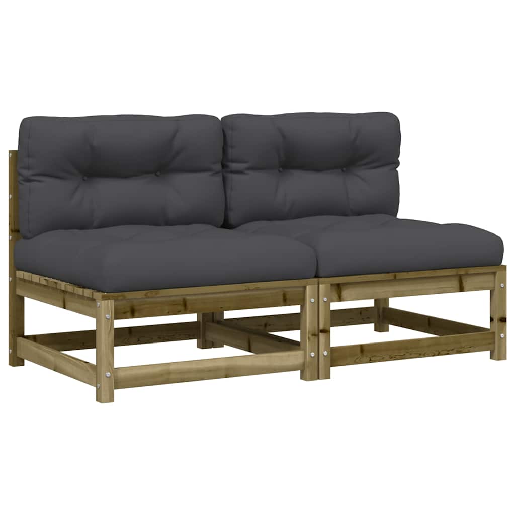 Armless Pine Wood Garden Sofas with Cushions - 2 Pcs Set