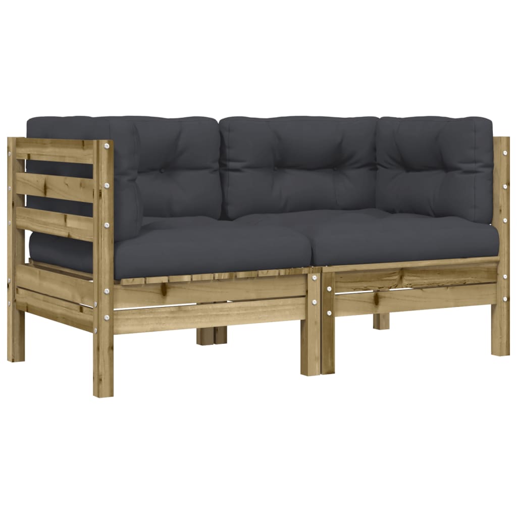 Garden Sofa Corner Set: Impregnated Pine Wood with Cushions, 2 pcs